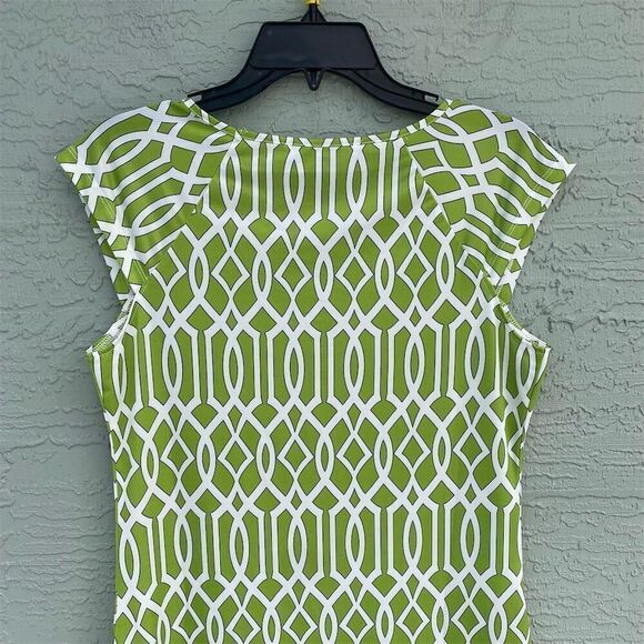 Jean-Pierre Klifa Daphne Dress M Green Geometric Knee Length Cap Sleeve - Picture 5 of 10